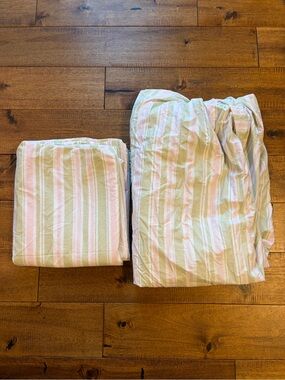 Simply Shabby Chic Twin Sheet Set Rachel Ashwell Pink Green Stripe 100% Cotton